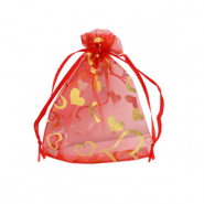 Sachet à bijoux en organza 7x9cm coeur Rouge-doré