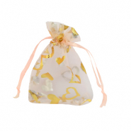 Sachet à bijoux en organza 7x9cm coeur Pêche-doré