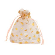 Sachet à bijoux en organza 7x9cm coeur Pêche-doré
