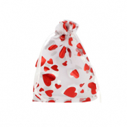 Sachet à bijoux en organza 7x9cm coeur Blanc-rouge