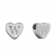 Perles en acier Inox coeur lettre W Argenté