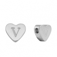 Perles en acier Inox coeur lettre V Argenté