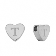 Perles en acier Inox coeur lettre T Argenté