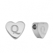 Perles en acier Inox coeur lettre Q Argenté