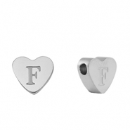 Perles en acier Inox coeur lettre F Argenté