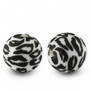 Perles en silicone 15mm léopard Blanc-noir