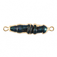 BQ Perles d'eau douce connecteur tooth Doré-Bleu paon foncé