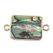 Perles d'eau douce connecteur rectangle Doré-Vert océan