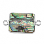 Perles d'eau douce connecteur rectangle Argenté-Vert océan