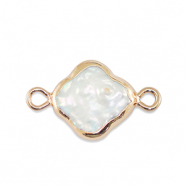 Perles d'eau douce connecteur trèfle Doré-Blanc naturel