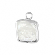 Perles d'eau douce breloque carré Argenté-Blanc naturel