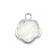Perles d'eau douce breloque fleur Argenté-Blanc naturel