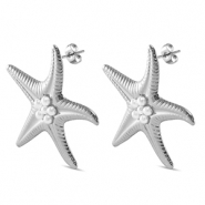 Boucles d'oreilles / puces en acier Inox étoile de mer imitations perles Argenté