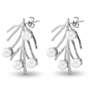 Boucles d'oreilles / puces en acier Inox algue imitations perles Argenté