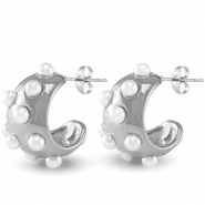 Boucles d'oreilles / puces en acier Inox imitations perles Argenté