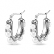 Boucles d'oreilles / puces en acier Inox imitations perles Argenté