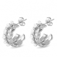 Boucles d'oreilles / puces en acier Inox coeur imitations perles Argenté