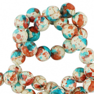 Perles en c&eacute;ramique 8mm Blanc-rouge bleu