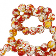 Perles en c&eacute;ramique 6mm Blanc-orange rouge