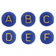 Perles lettres acryliques m&eacute;lang&eacute;es Bleu cobalt-dor&eacute;