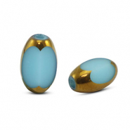 Perles en verre ovale à facettes Bleu-doré