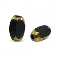 Perles en verre ovale à facettes Noir-doré