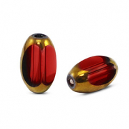 Perles en verre ovale à facettes Rouge marron transparent-doré