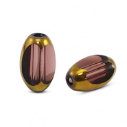 Perles en verre ovale à facettes Violet aubergine transparent-doré