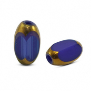 Perles en verre ovale à facettes Bleu royal-doré
