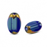 Perles en verre ovale à facettes Bleu royal transparent-doré