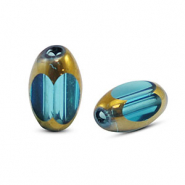 Perles en verre ovale à facettes Bleu transparent-doré