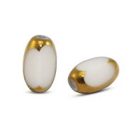 Perles en verre ovale à facettes Blanc-doré