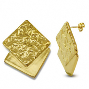 Boucles d'oreilles puces en acier Inox carré Doré