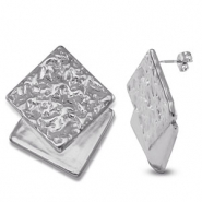 Boucles d'oreilles puces en acier Inox carré Argenté