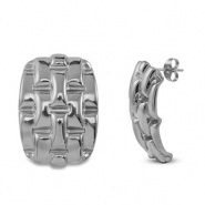 Boucles d'oreilles puces en acier Inox rectangle Argenté