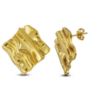 Boucles d'oreilles puces en acier Inox carré Doré