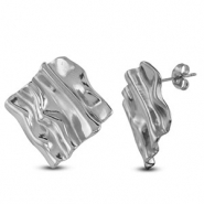Boucles d'oreilles puces en acier Inox carré Argenté