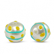 Perles acryliques points Perle-bleu jaune