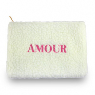 Trousse en peluche "AMOUR" Blanc cassé-rose