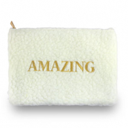 Trousse en peluche "AMAZING" Blanc cassé-doré