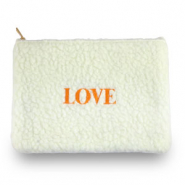 Trousse en peluche "LOVE" Blanc cassé-Orange
