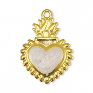 Breloques en m&eacute;tal DQ coeur Perle Blanc-Dor&eacute; (sans nickel)