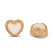 Perles acryliques cœur Marron-blanc