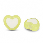 Perles acryliques cœur Jaune clair-blanc