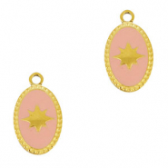 Breloques en acier Inox ovale soleil Dor&eacute;-rose