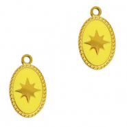 Breloques en acier Inox ovale soleil Dor&eacute;-jaune
