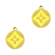 Breloques en acier Inox rond fleur Dor&eacute;-jaune