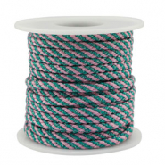 Cordon tressé tendance 3.5mm Bleu-rose-argenté