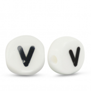 Perles lettres en c&eacute;ramique V Blanc-noir