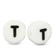 Perles lettres en c&eacute;ramique T Blanc-noir